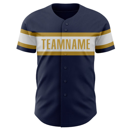 Custom Navy White-Old Gold Authentic Baseball Jersey - Sky-Custom