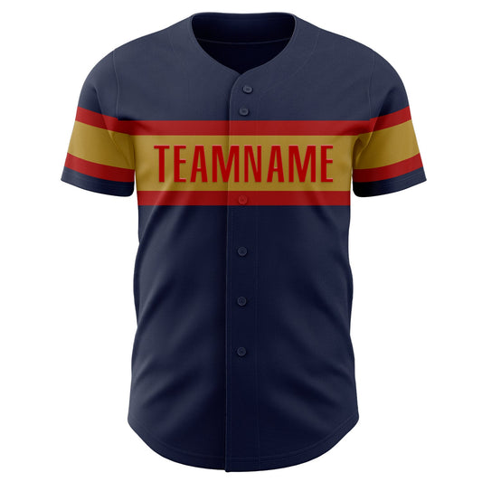 Custom Navy Old Gold-Red Authentic Baseball Jersey - Sky-Custom
