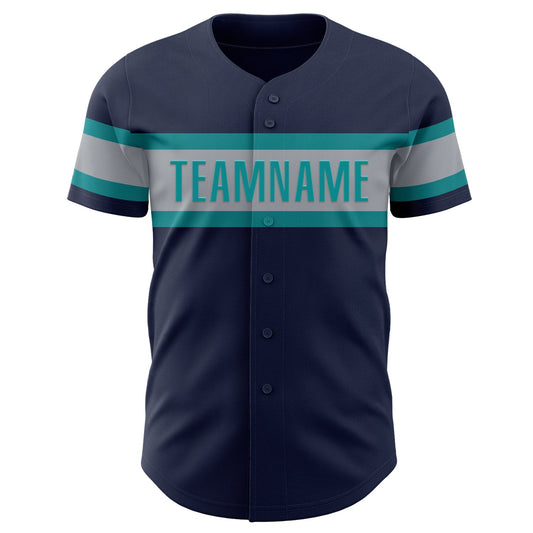 Custom Navy Gray-Teal Authentic Baseball Jersey - Sky-Custom
