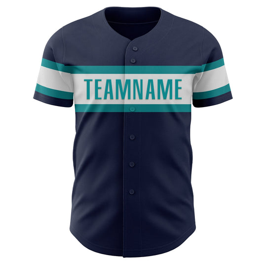 Custom Navy White-Teal Authentic Baseball Jersey - Sky-Custom