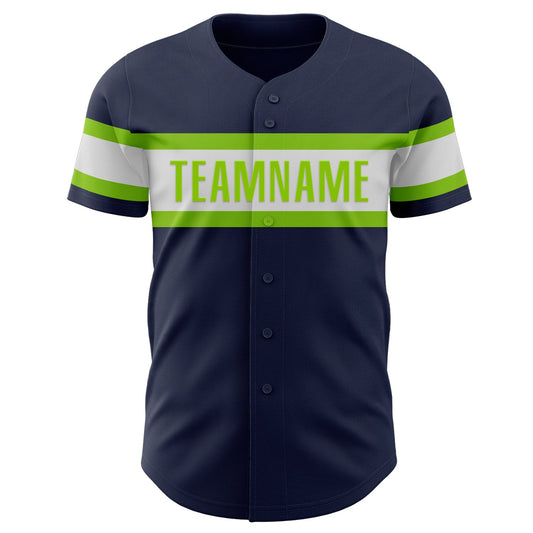 Custom Navy White-Neon Green Authentic Baseball Jersey - Sky-Custom