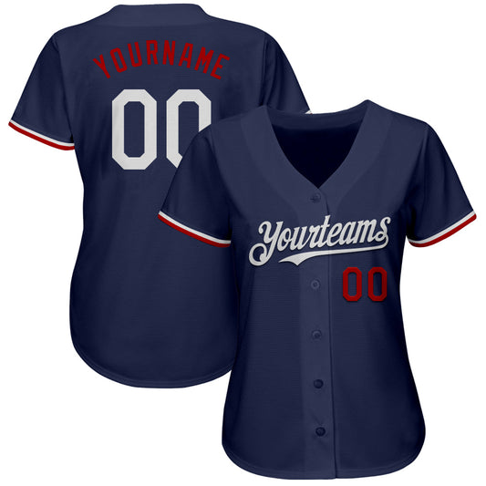 Custom Navy White-Red Authentic Baseball Jersey - Sky-Custom