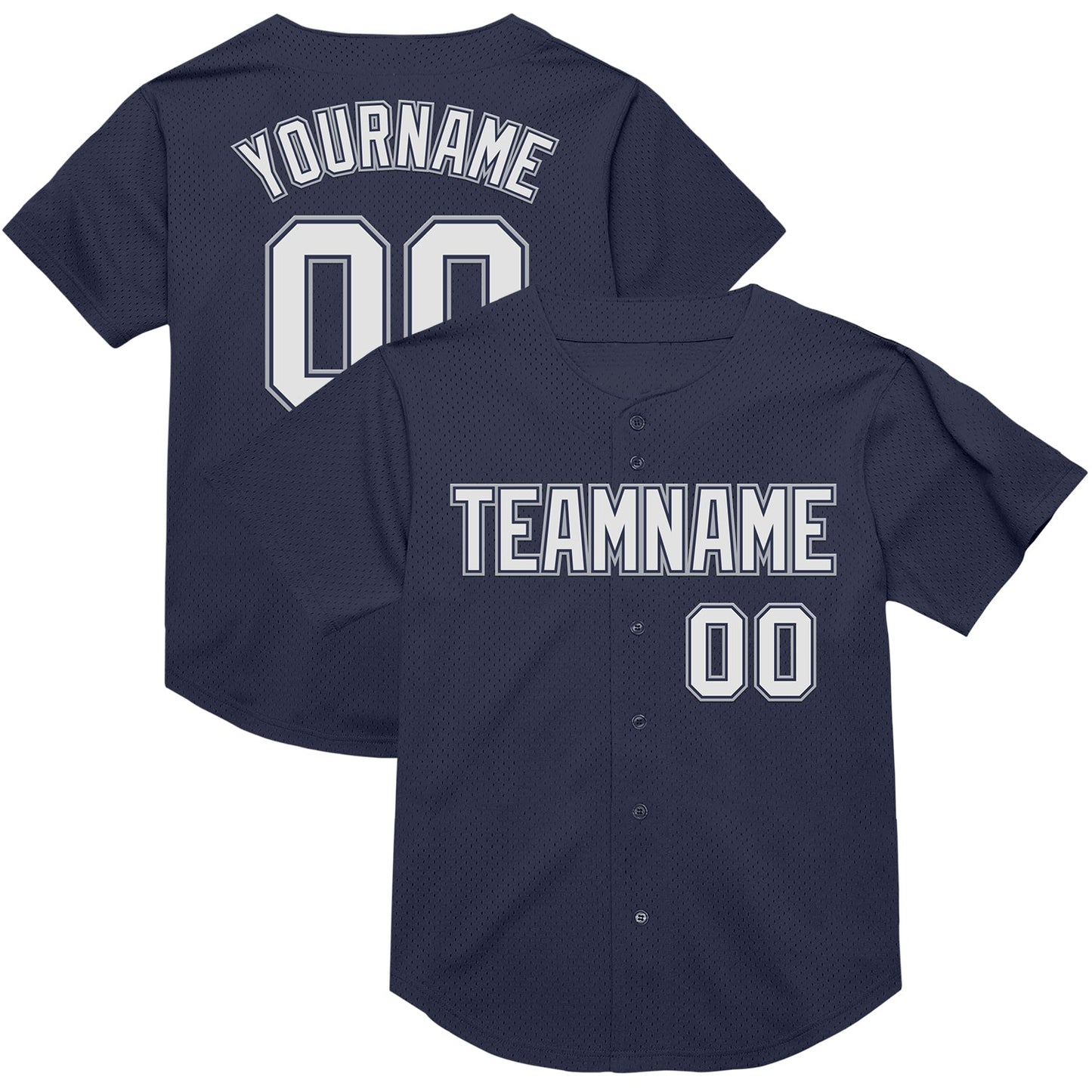 Custom Navy White-Gray Mesh Authentic Throwback Baseball Jersey - Sky-Custom