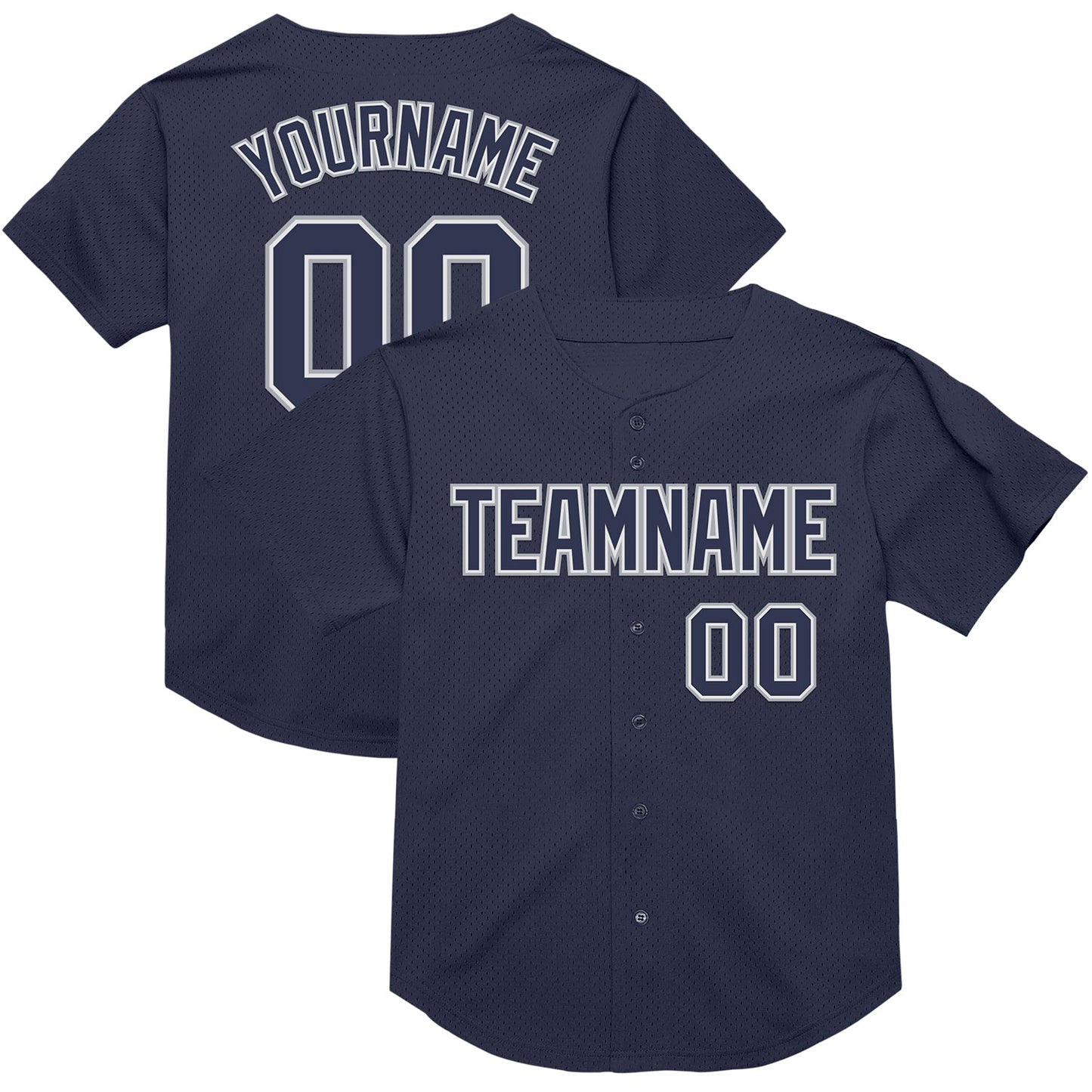Custom Navy White-Gray Mesh Authentic Throwback Baseball Jersey - Sky-Custom