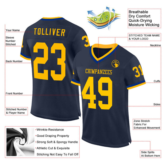Custom Navy Gold-Royal Mesh Authentic Throwback Football Jersey - Sky-Custom