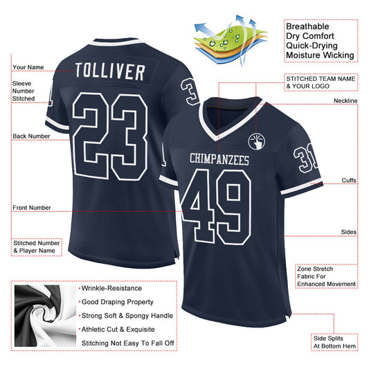Custom Navy White Mesh Authentic Throwback Football Jersey - Sky-Custom