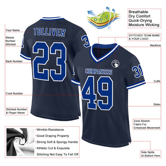 Custom Navy Royal-White Mesh Authentic Throwback Football Jersey - Sky-Custom