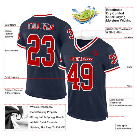 Custom Navy Red-White Mesh Authentic Throwback Football Jersey - Sky-Custom