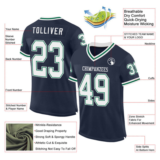 Custom Navy White-Kelly Green Mesh Authentic Throwback Football Jersey - Sky-Custom