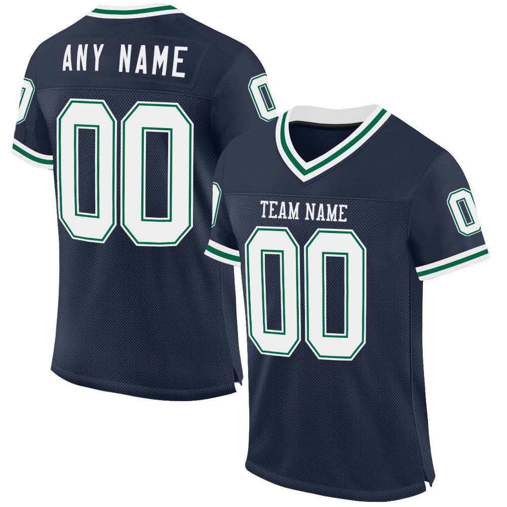 Custom Navy White-Kelly Green Mesh Authentic Throwback Football Jersey - Sky-Custom