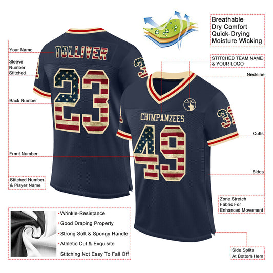 Custom Navy Vintage USA Flag Cream-Red Mesh Authentic Throwback Football Jersey - Sky-Custom