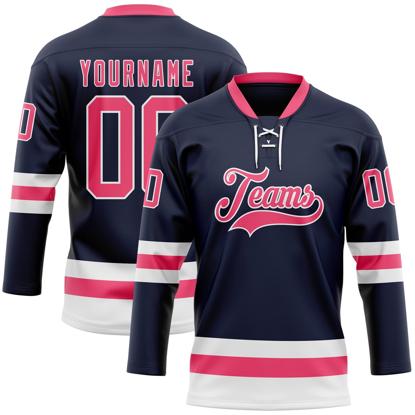 Custom Navy Neon Pink-White Hockey Lace Neck Jersey - Sky-Custom