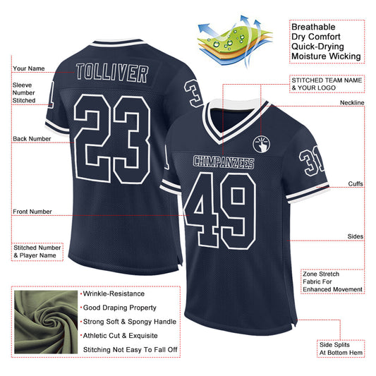 Custom Navy White Mesh Authentic Throwback Football Jersey - Sky-Custom