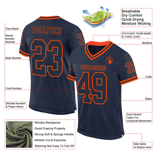 Custom Navy Orange Mesh Authentic Throwback Football Jersey - Sky-Custom