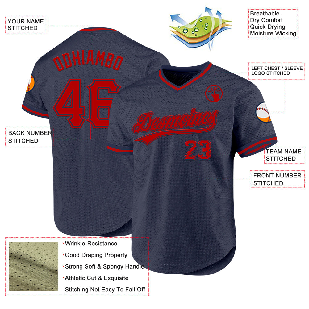 Custom Navy Red Authentic Throwback Baseball Jersey - Sky-Custom