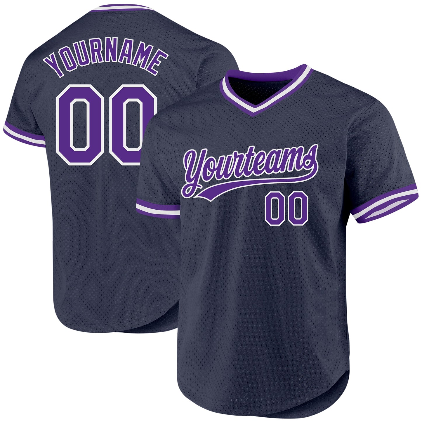 Custom Navy Purple-White Authentic Throwback Baseball Jersey - Sky-Custom