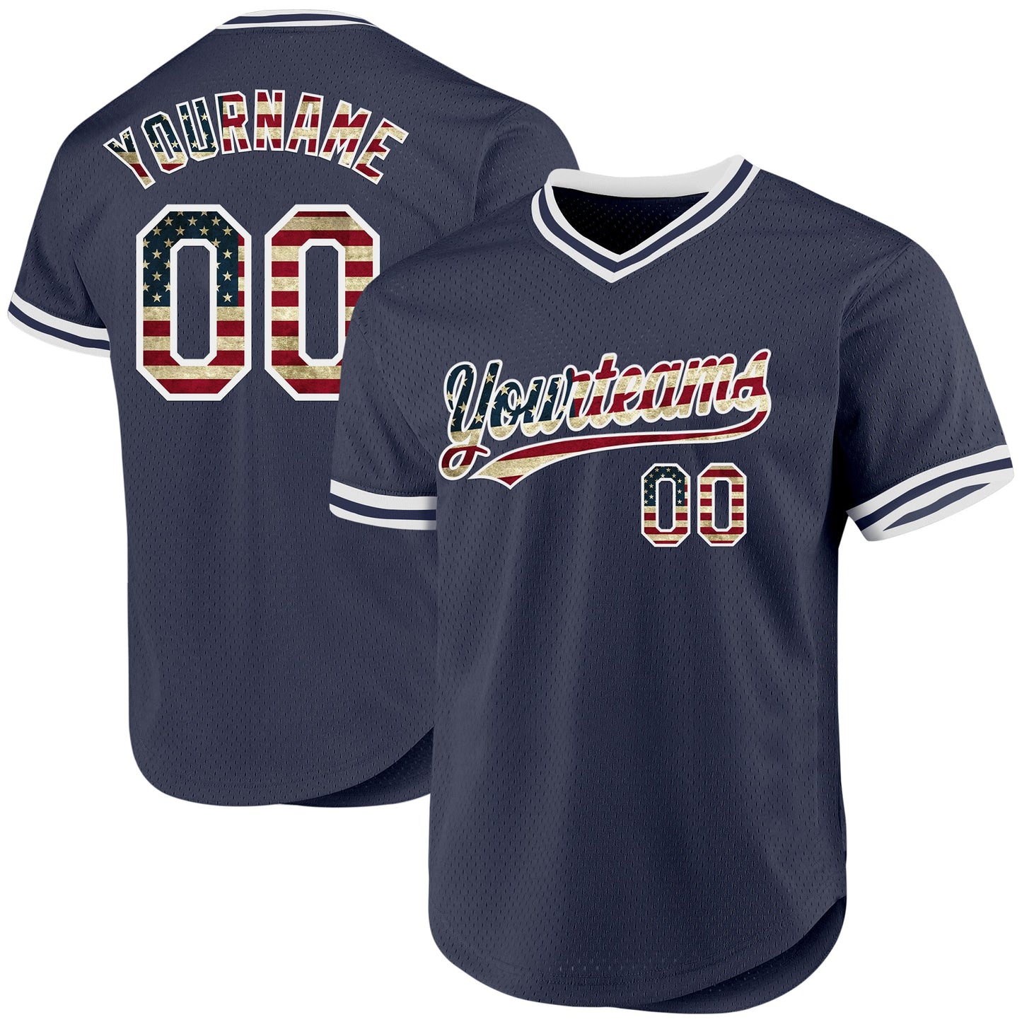 Custom Navy Vintage USA Flag-White Authentic Throwback Baseball Jersey - Sky-Custom