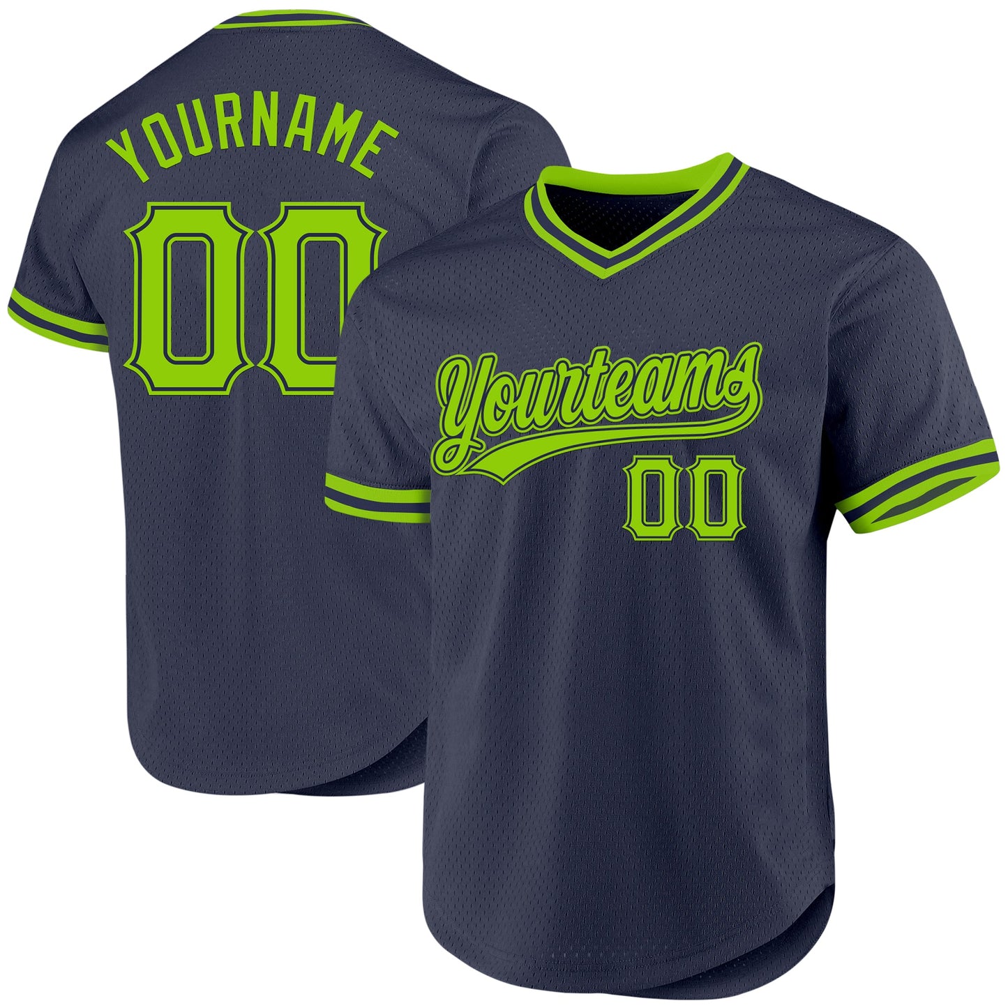 Custom Navy Neon Green Authentic Throwback Baseball Jersey - Sky-Custom
