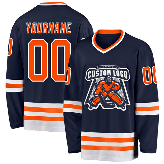 Custom Navy Orange-White Hockey Jersey - Sky-Custom