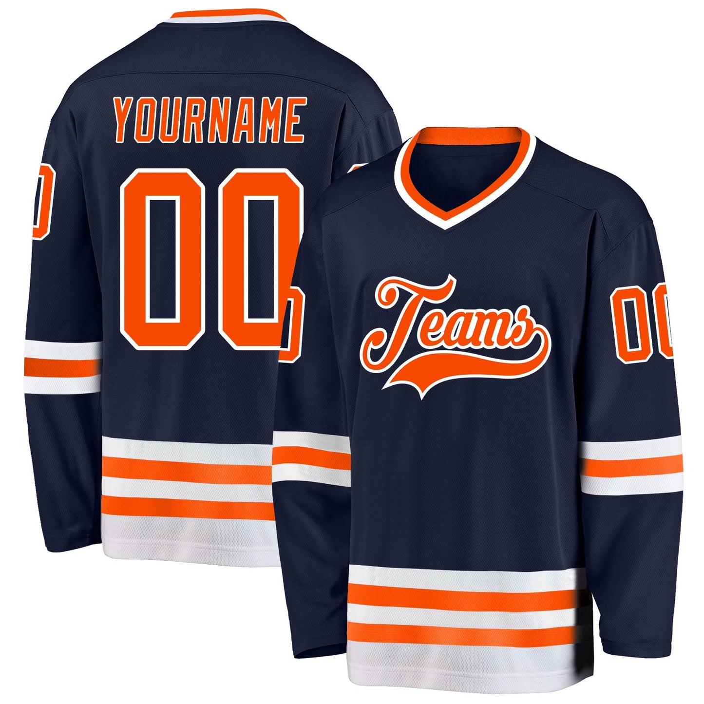 Custom Navy Orange-White Hockey Jersey - Sky-Custom