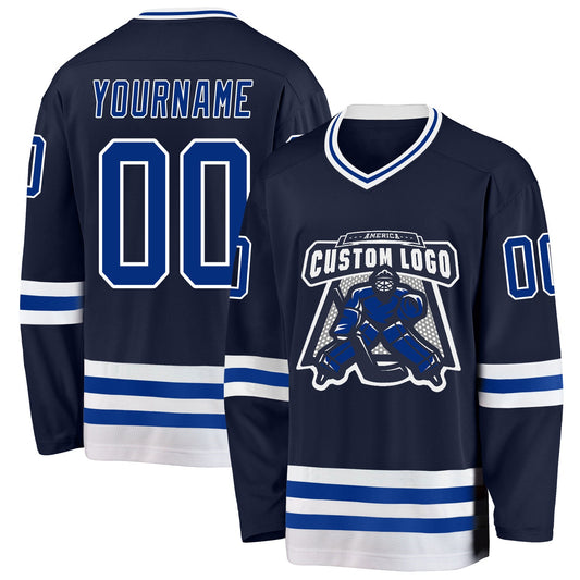 Custom Navy Royal-White Hockey Jersey - Sky-Custom