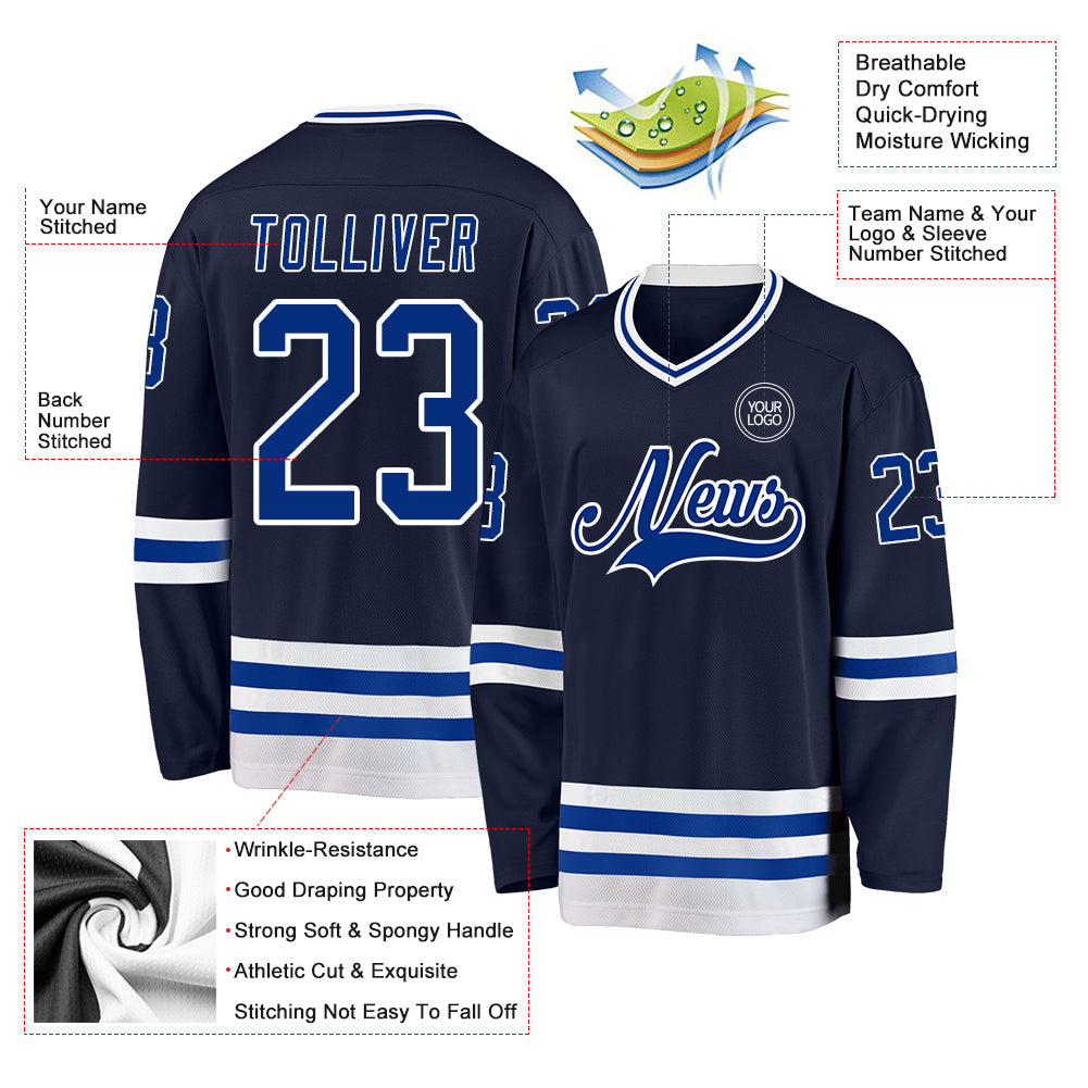 Custom Navy Royal-White Hockey Jersey - Sky-Custom
