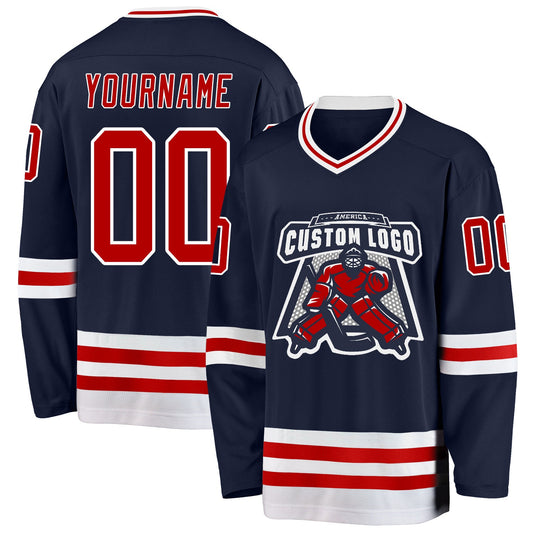 Custom Navy Red-White Hockey Jersey - Sky-Custom
