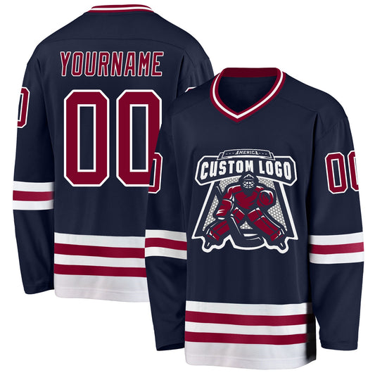 Custom Navy Maroon-White Hockey Jersey - Sky-Custom