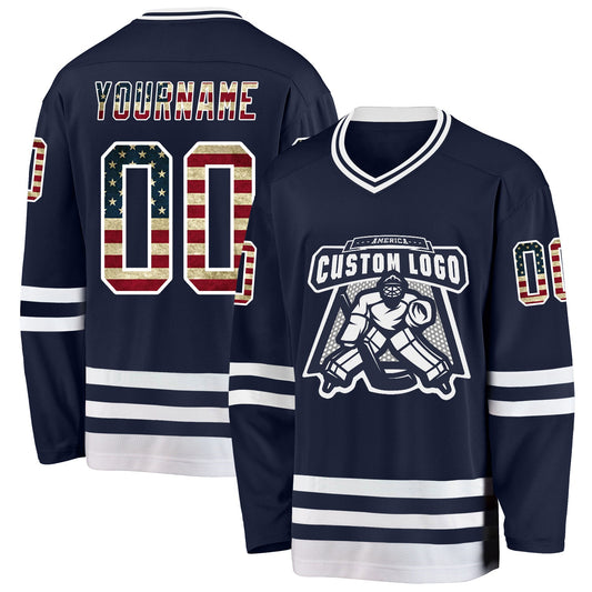 Custom Navy Vintage USA Flag-White Hockey Jersey - Sky-Custom