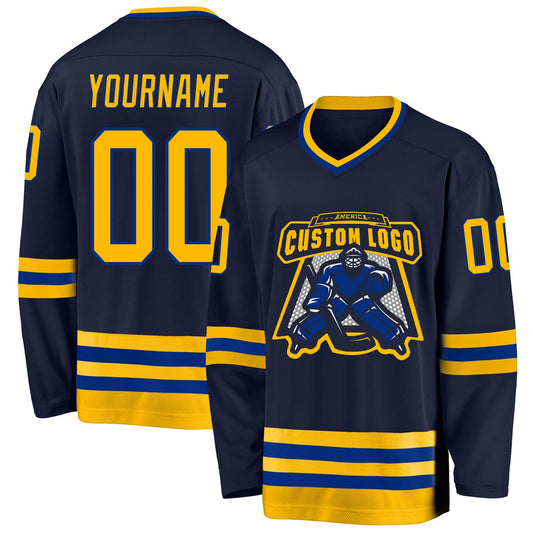 Custom Navy Gold-Royal Hockey Jersey - Sky-Custom