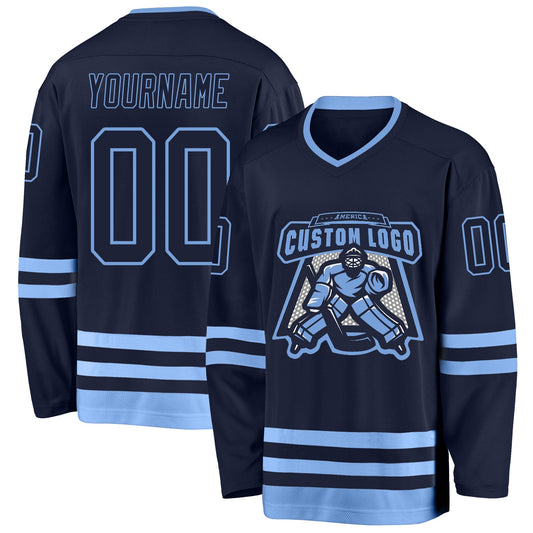 Custom Navy Light Blue Hockey Jersey - Sky-Custom