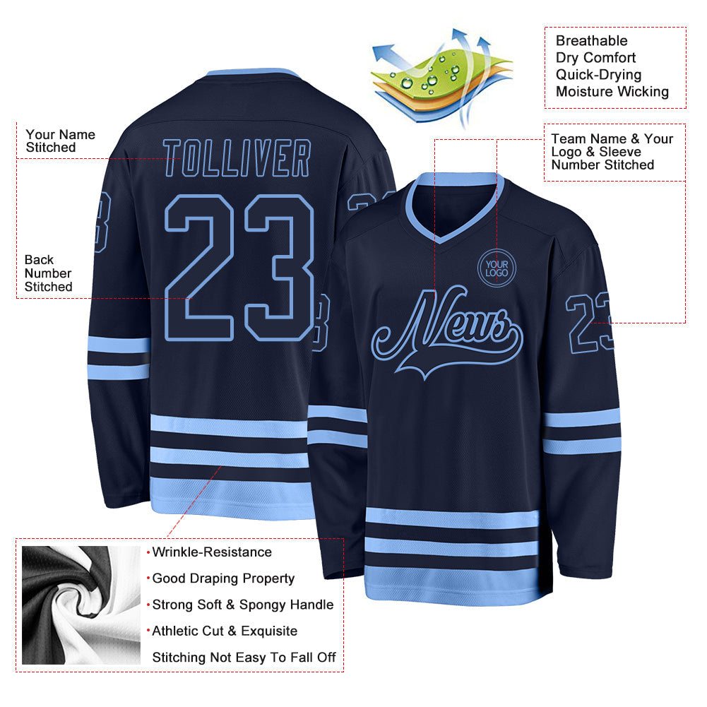 Custom Navy Light Blue Hockey Jersey - Sky-Custom
