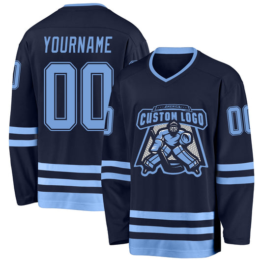 Custom Navy Light Blue Hockey Jersey - Sky-Custom