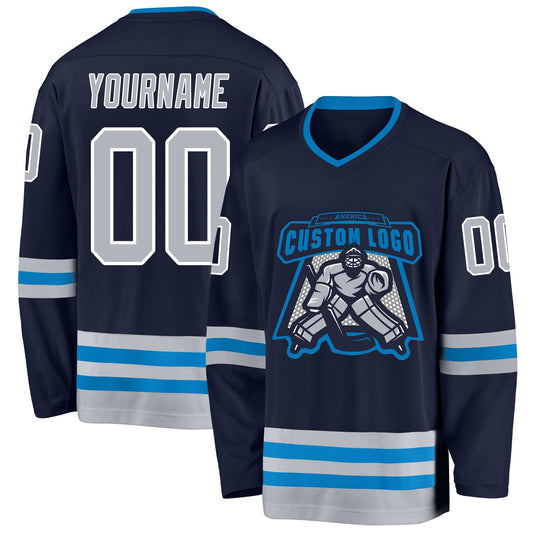 Custom Navy Gray-Blue Hockey Jersey - Sky-Custom