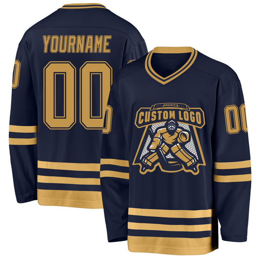 Custom Navy Old Gold Hockey Jersey - Sky-Custom