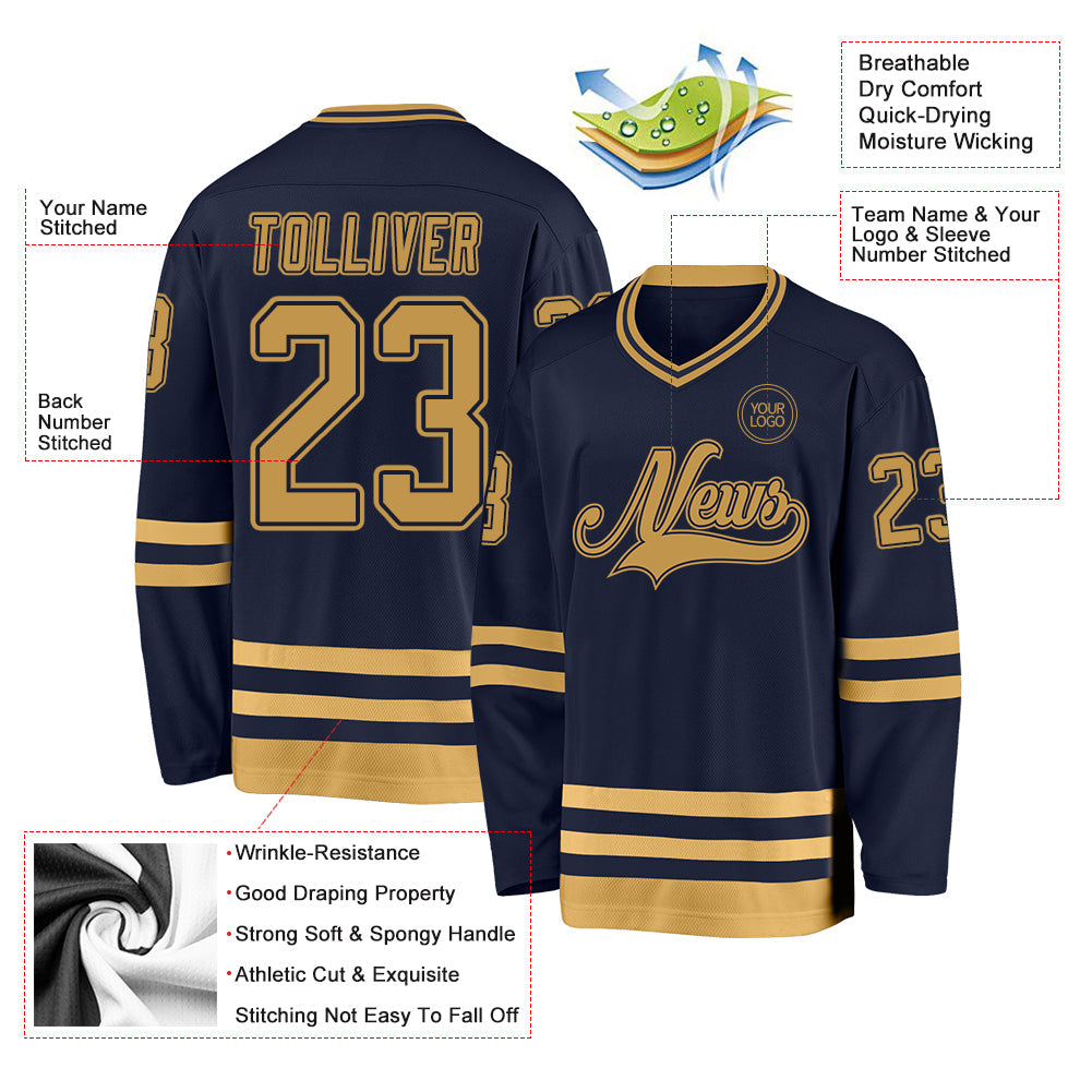 Custom Navy Old Gold Hockey Jersey - Sky-Custom