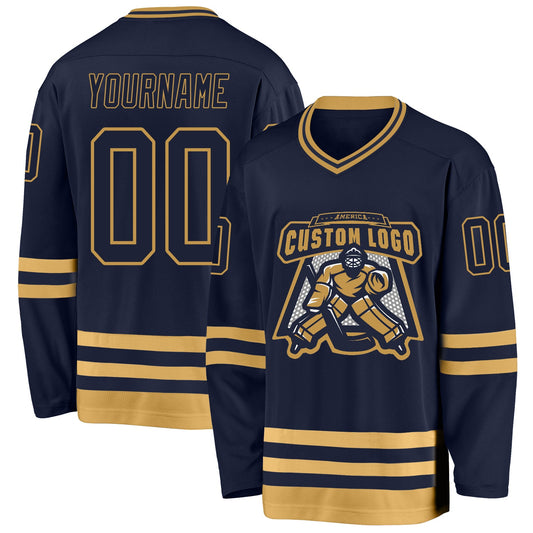 Custom Navy Old Gold Hockey Jersey - Sky-Custom