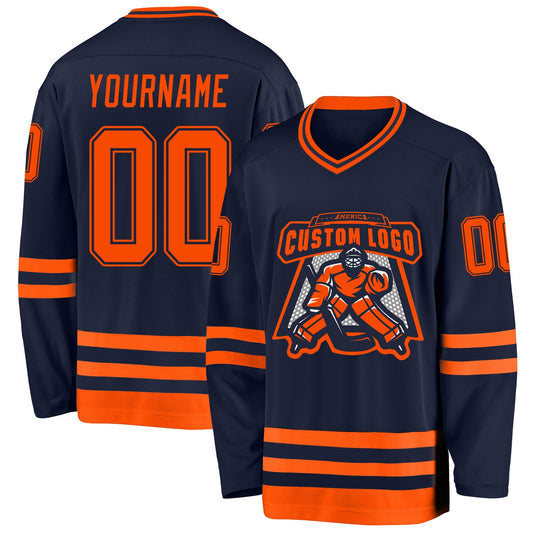 Custom Navy Orange Hockey Jersey - Sky-Custom