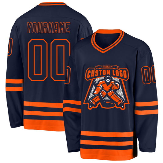 Custom Navy Orange Hockey Jersey - Sky-Custom