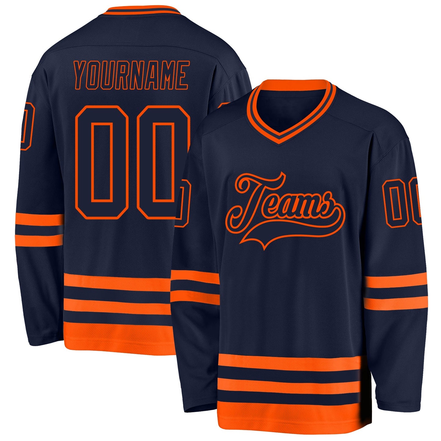 Custom Navy Orange Hockey Jersey - Sky-Custom