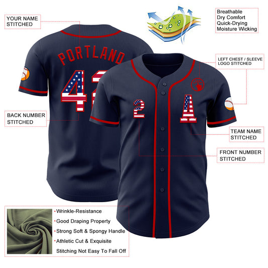 Custom Navy USA Flag-Red Authentic Baseball Jersey - Sky-Custom