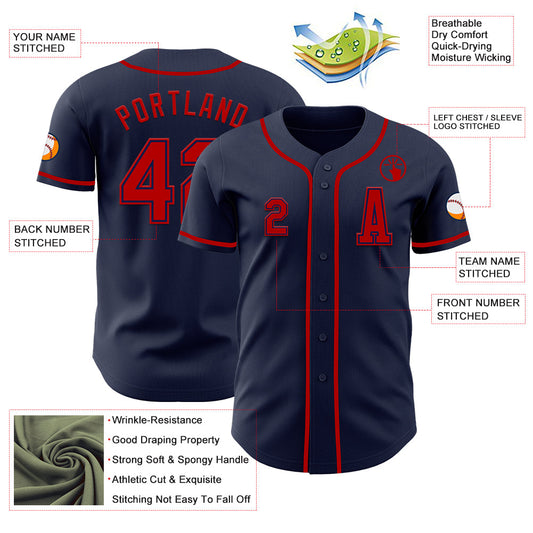Custom Navy Red Authentic Baseball Jersey - Sky-Custom