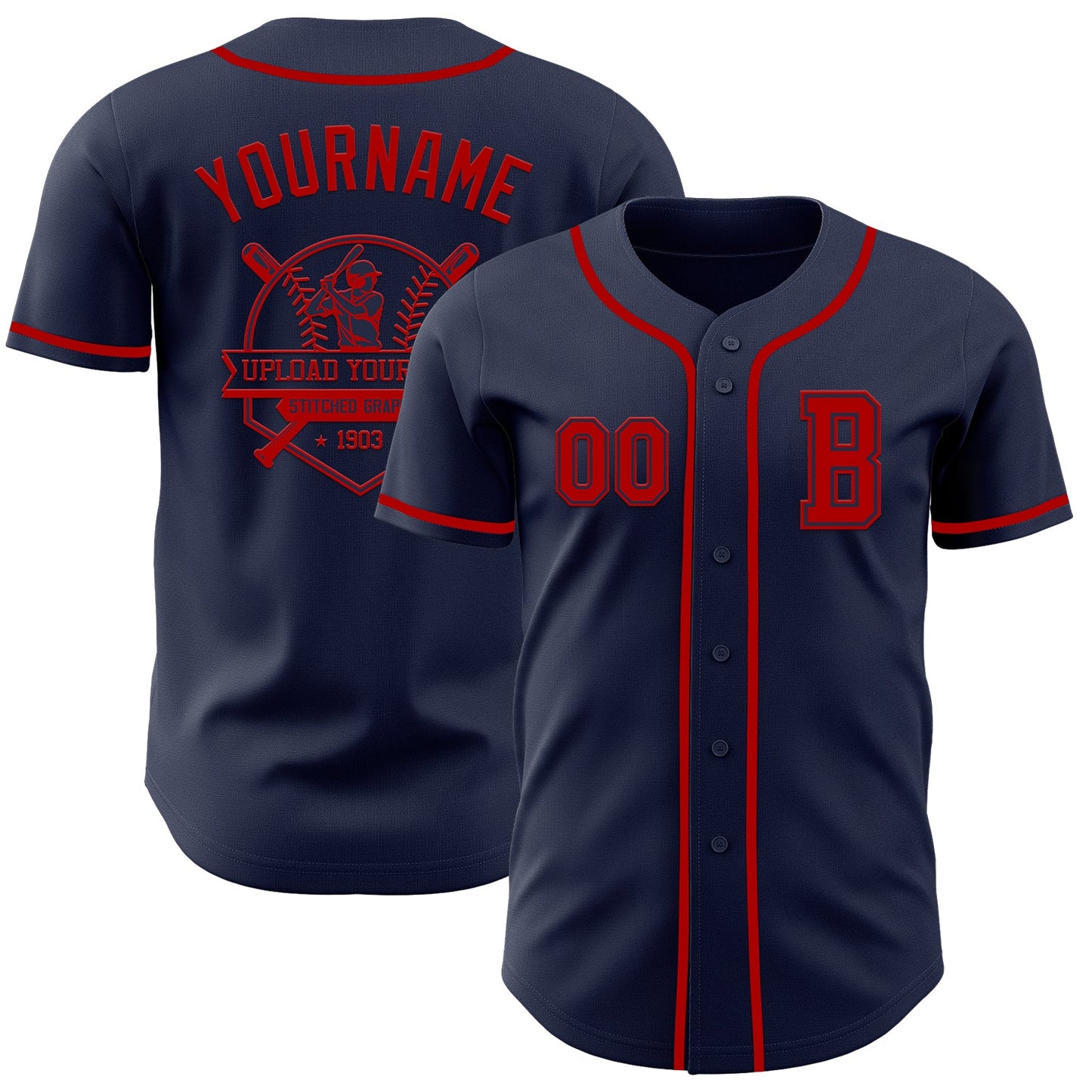 Custom Navy Red Authentic Baseball Jersey - Sky-Custom