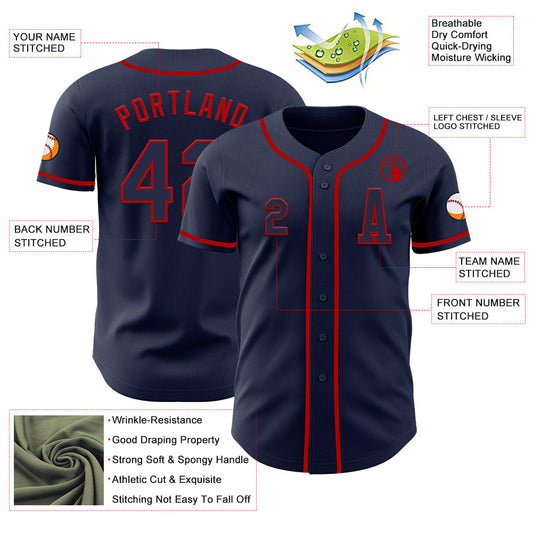 Custom Navy Red Authentic Baseball Jersey - Sky-Custom