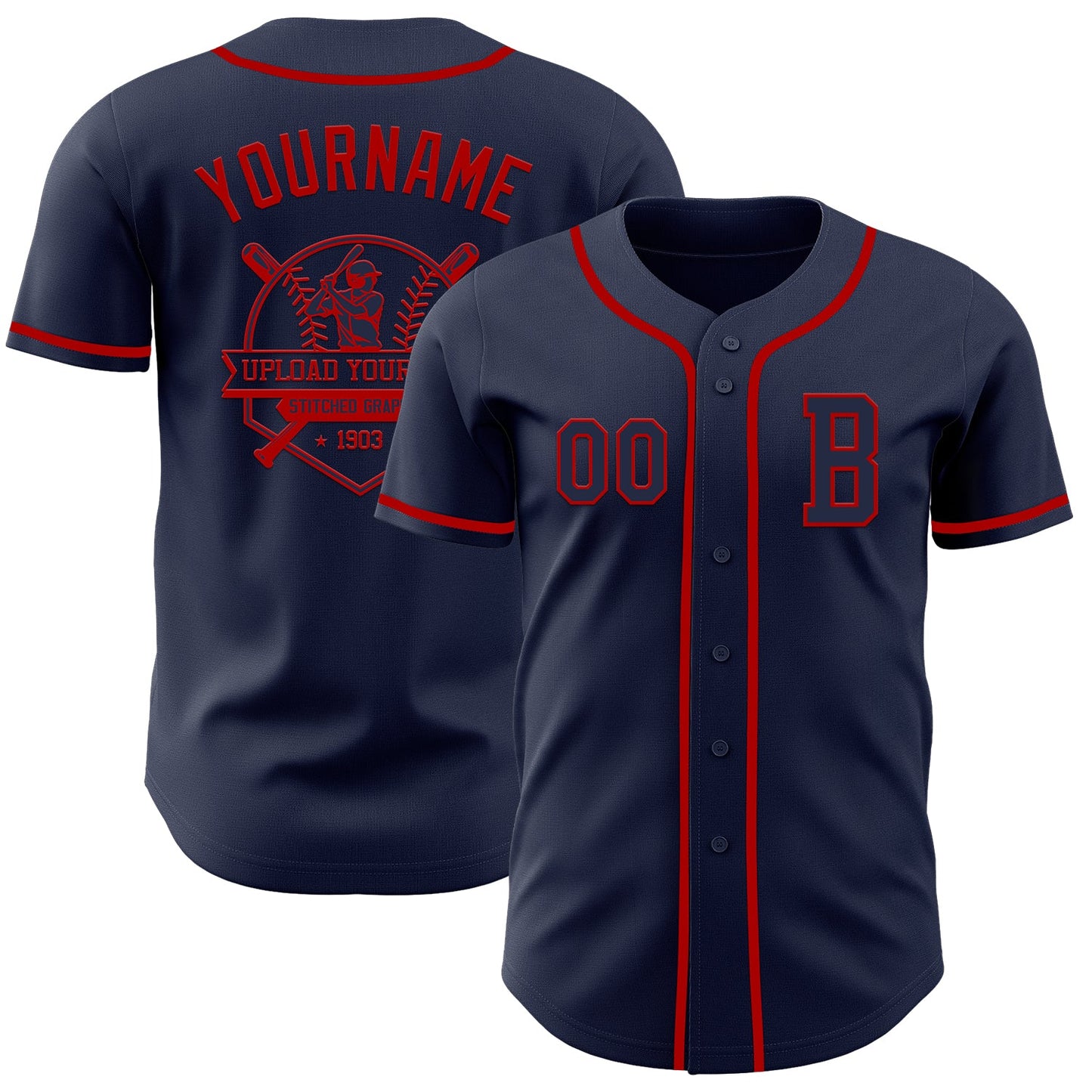 Custom Navy Red Authentic Baseball Jersey - Sky-Custom