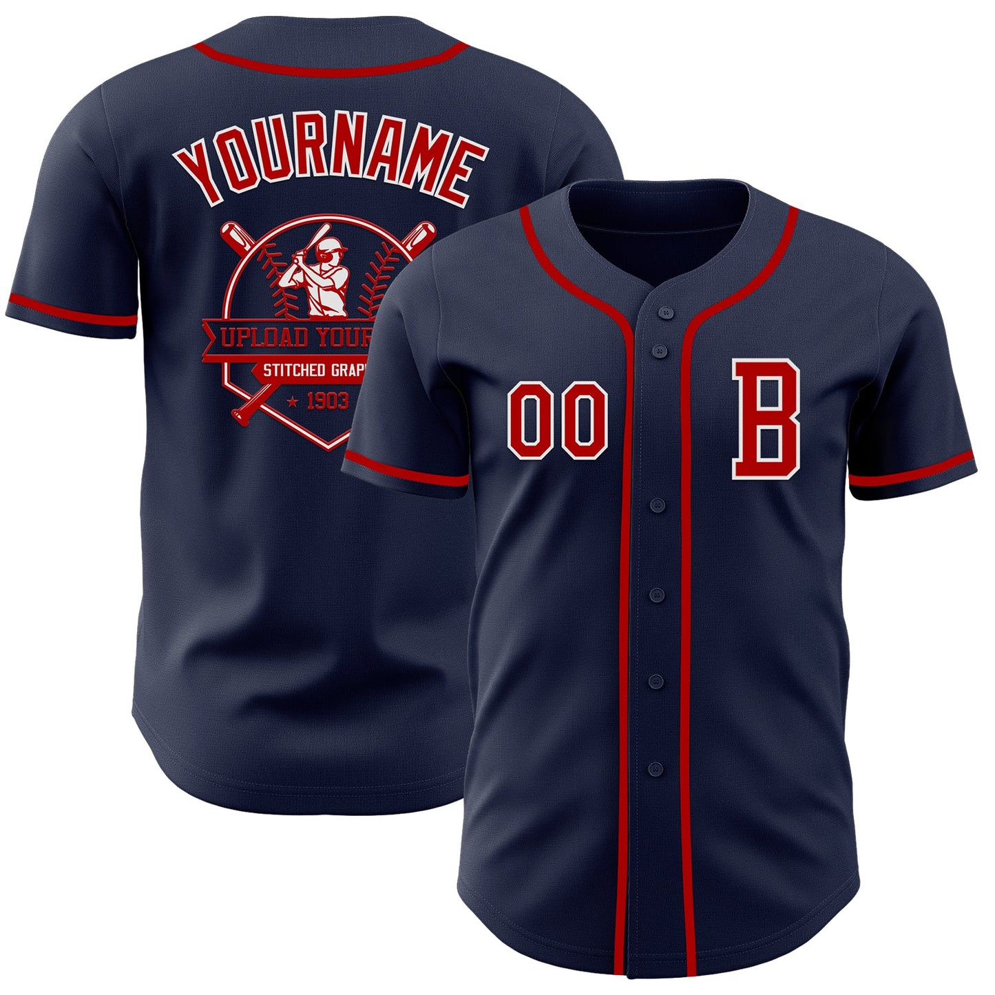 Custom Navy Red-White Authentic Baseball Jersey - Sky-Custom