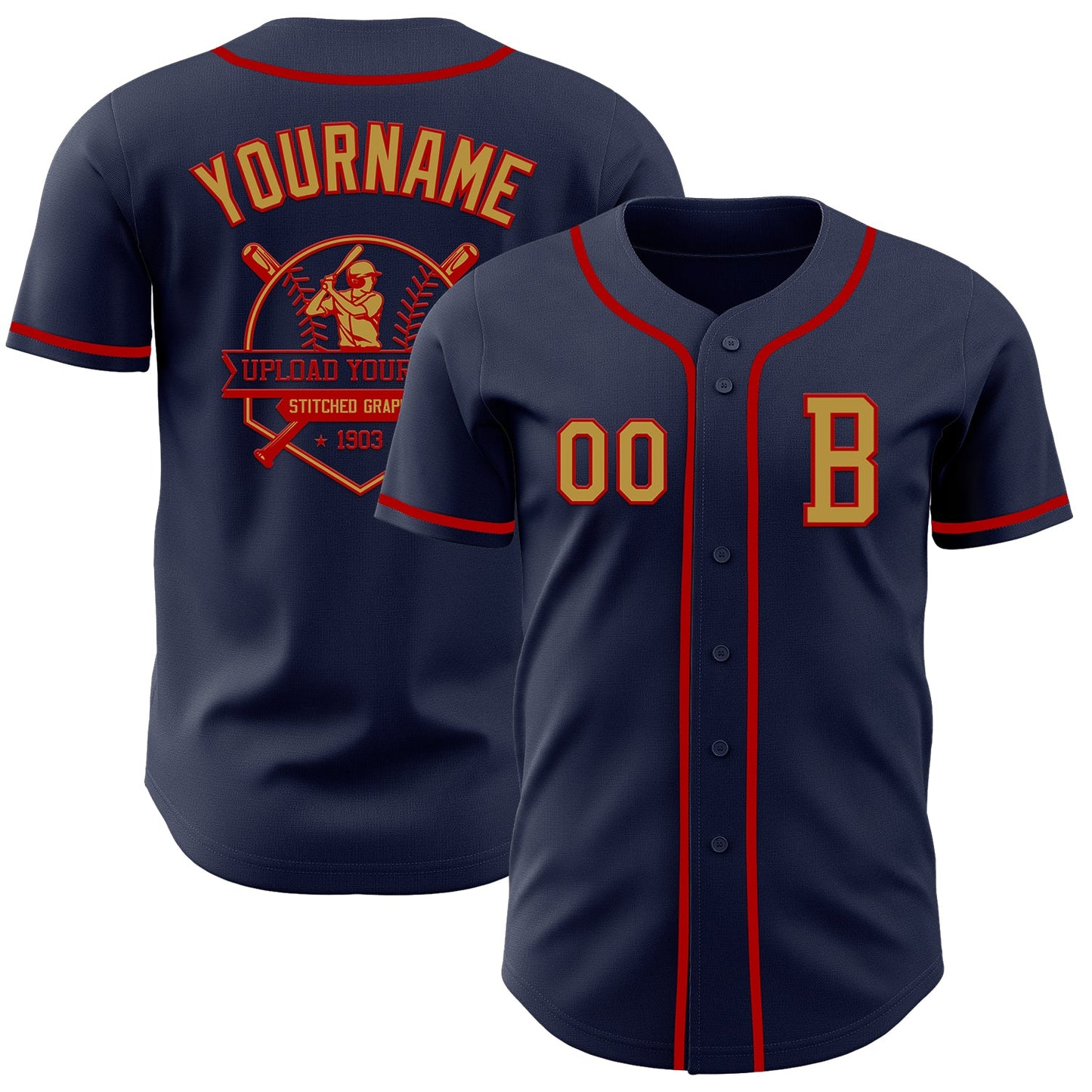 Custom Navy Old Gold-Red Authentic Baseball Jersey - Sky-Custom