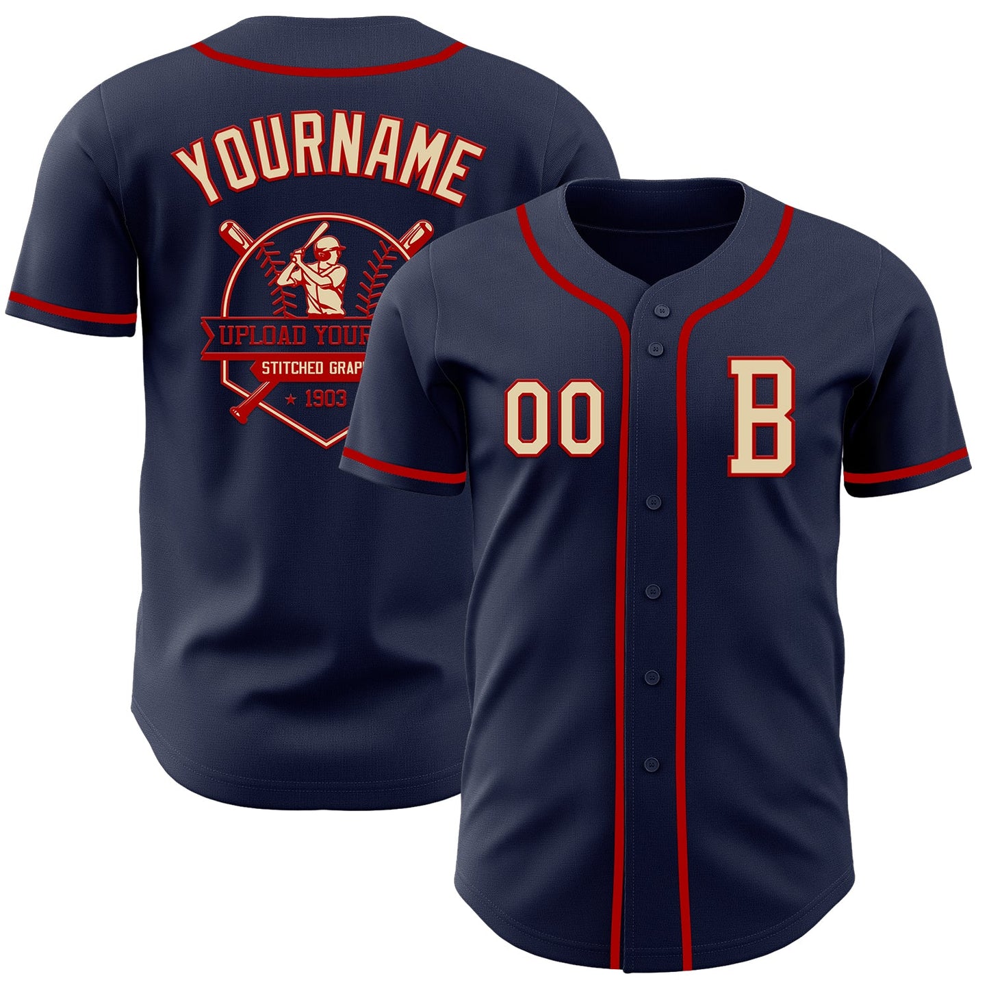 Custom Navy Cream-Red Authentic Baseball Jersey - Sky-Custom