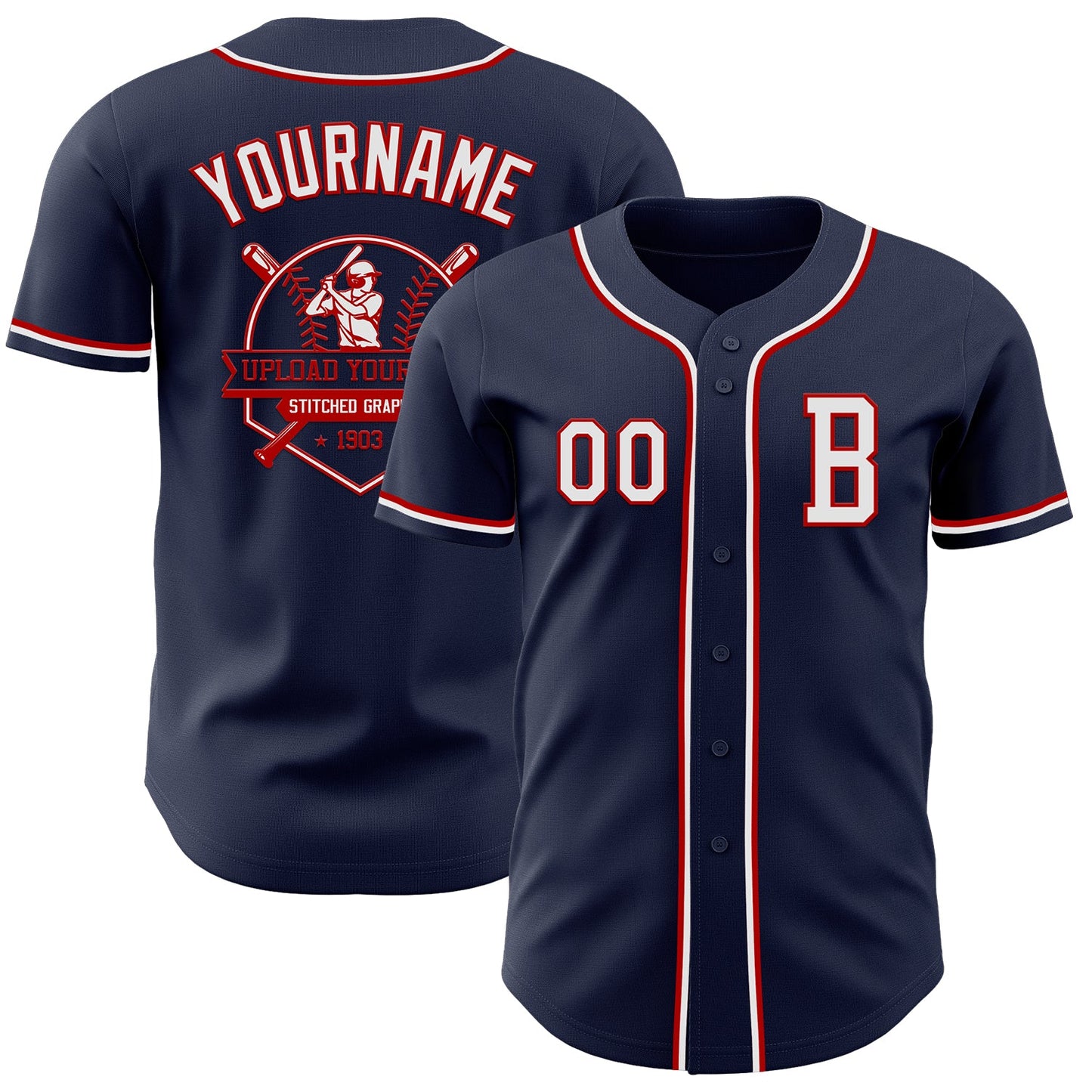 Custom Navy White-Red Authentic Baseball Jersey - Sky-Custom