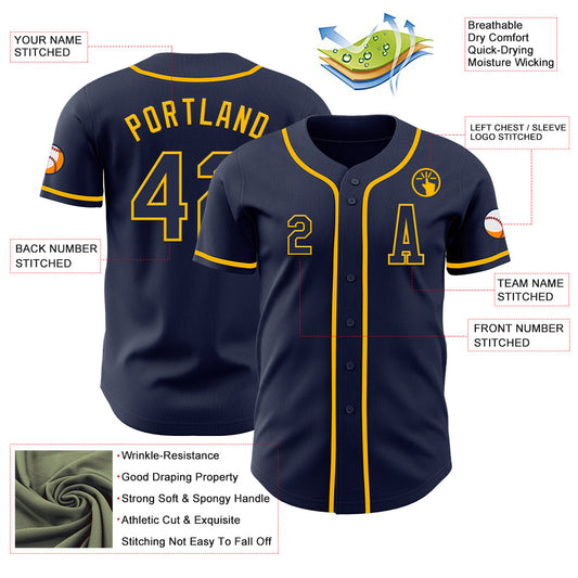 Custom Navy Gold Authentic Baseball Jersey - Sky-Custom